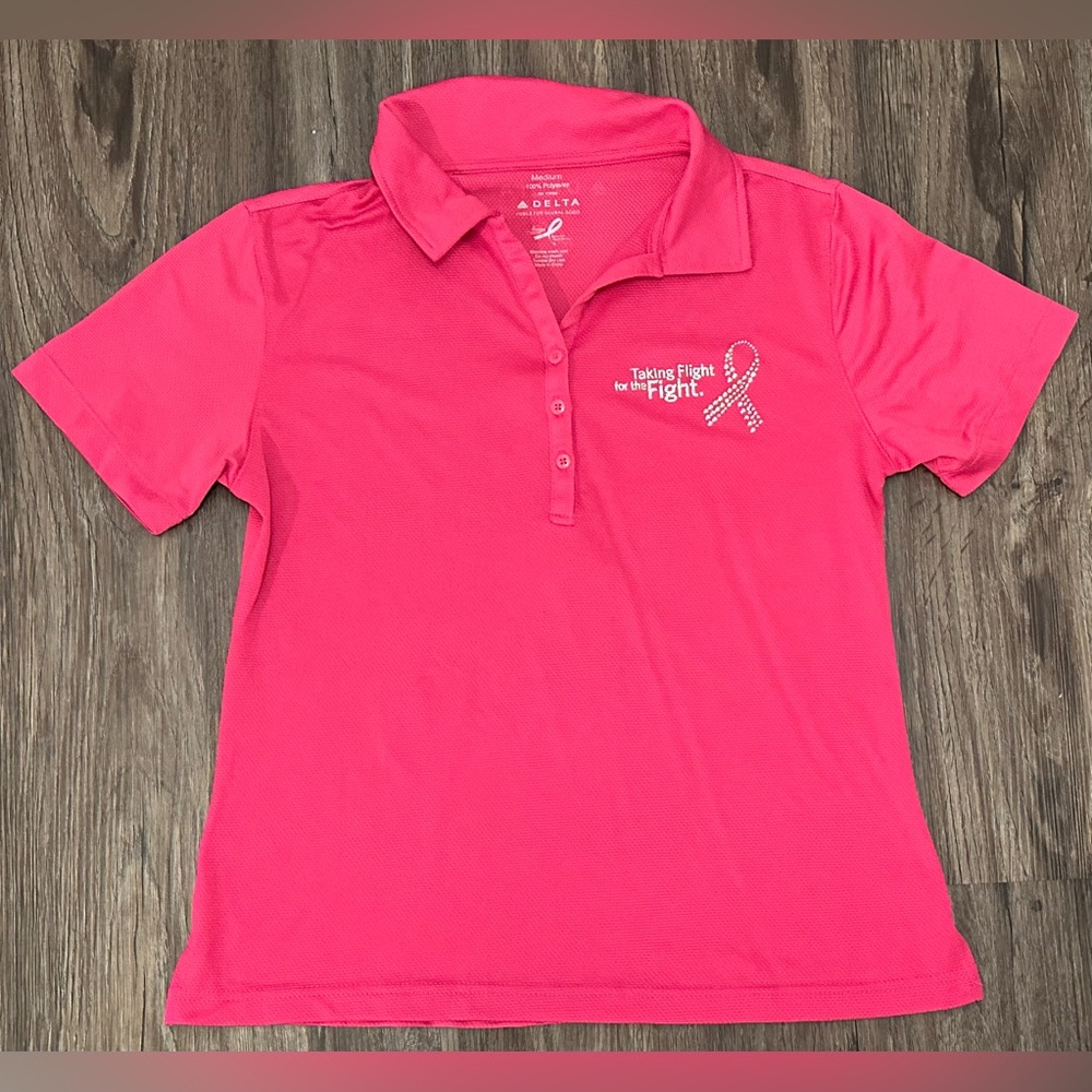 Vintage Women’s Delta Air Lines Breast Cancer Pink Polo Shirt - Medium